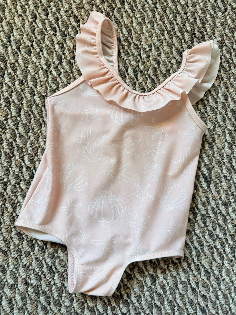 H&M Soft Pink One-Piece Swimsuit with Ruffle Neckline